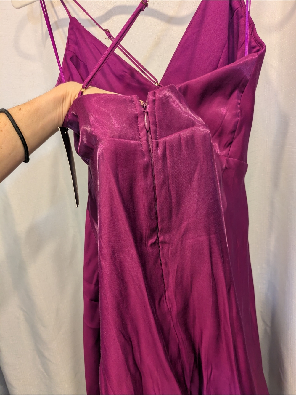 Fashion Nova Magenta Satin Holographic V-Neck Double Strap Mini Dress NWT - Picture 7 of 11